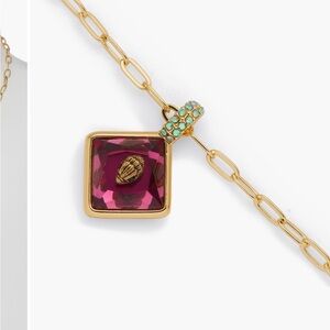 Kurt Geiger Gold square stone logo eagle head Necklace with Pink Gemstone nwt